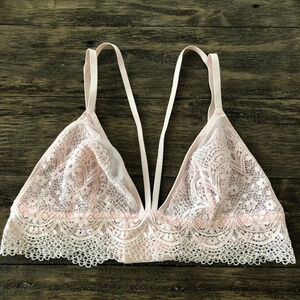 Victorias Secret Size Large Light Pink Lace Bralette Bra Strappy Front Unlined L